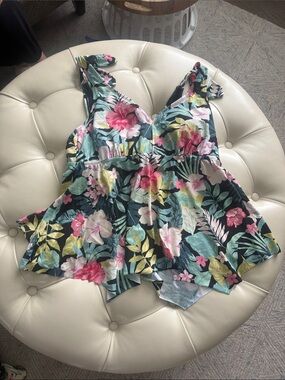 Target Floral Swim Camisole - Black with Pink & Green Floral